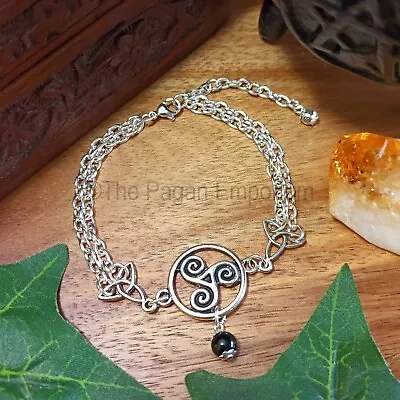 Triskele Triquetra Bracelet GEMSTONE CHOICE - Pagan Jewellery Wiccan Witch • £5