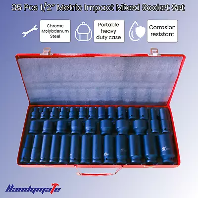 35 Piece 1/2″ Metric Impact Shallow And Deep Mixed Socket Set 10-32mm • $98.50