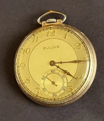 Vintage Bulova 17 Jewels 10K Gold Rolled Pocket Watch Swiss 17AH • $195