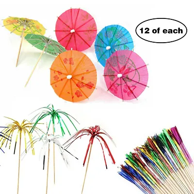 £2.99 • Buy 24 X Cocktail Umbrellas Party Drink Decoration Sparkle Firework Palm Tree Stick