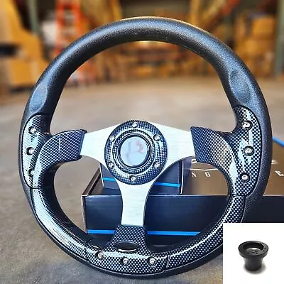 12.5  Gray Black Carbon Fiber Steering Wheel GEM Golf Cart E2 E4 E4S E6 W/ Hub • $75.94