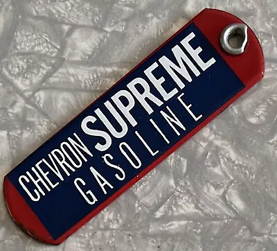 Vintage Chevron Supreme Gasoline 5  Gas Pump Porcelain Tag Oil Sign Dark Blue • $25