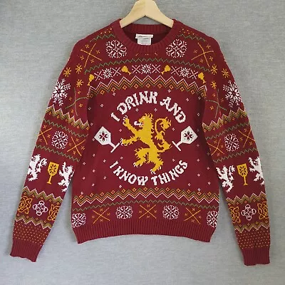 $18.88 • Buy Game Of Thrones Sweater Adult Small Red Christmas Pullover Drink And Know Things