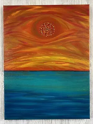 Ocean Sky Eye Painting Vivid Colors Orange Blue Aqua Home Decor Wall Art • £36.49