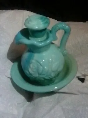 Vintage Avon Perfume Bottle With Stopper And Bowl Green Milk Glass  • $34.95