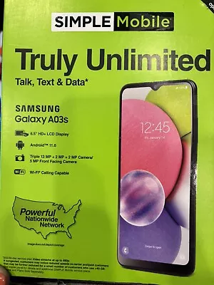 Simple Mobile Samsung Galaxy A03s 32GB Black Prepaid • $48.77