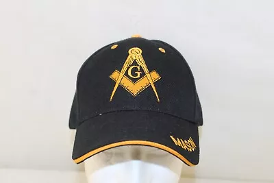 Freemason Mason Masonic Black Hat Cap Embroidered Adjustable Hook Loop Strap • $9.99