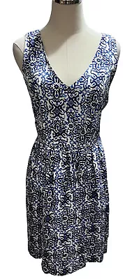 Milly Womens Multi Blue White Cotton Floral Sleeveless V-Neck Shift Dress Sz 12 • $44.91