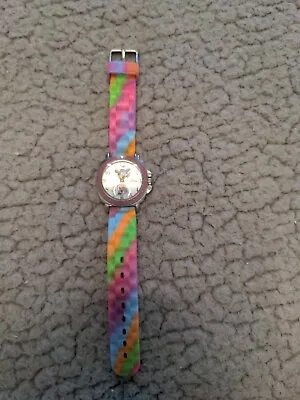 Disney Minnie Mouse Accutime Mn1104az Pink Bezel Rainbow Wristwatch Nice Cond • $3.99