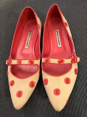 Fabulous Manolo Blahnik Pink Polka Dot Flats Size 38 1/2 Or 8 1/2 • $75