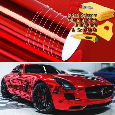 240 X60  Red Chrome Mirror Vinyl Film Wrap Sticker Decal Stretchable 20ft X 5ft • $113.29