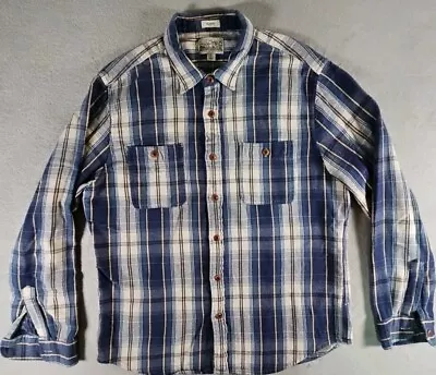 J Crew Midweight Flannel Large Men's Long Sleeve Button Up Blue Plaid Shirt  • $12.99