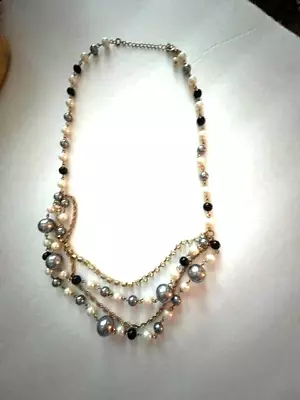 Vintage Avon Multi Strand Black White And Gray Pearl Necklace Gold HW Excellent • $29.99