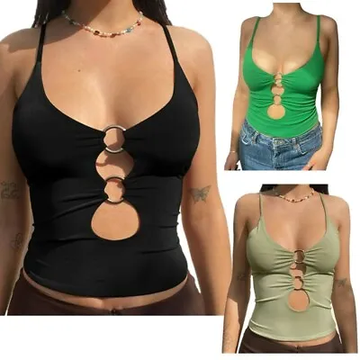 £8.26 • Buy Women Crop Top Low-cut O Ring Keyhole Camisole Vest Sleeveless Sexy Clubwear