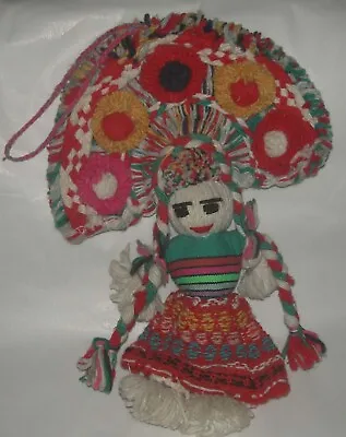 Vintage Mexican Folk Art Yarn Doll 17  • $12.85