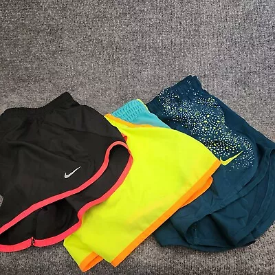 Nike Shorts Lined Women Dri Fit Tempo Running Lot Of 3  Black Neon Green Size M • $25