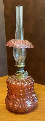 Victorian Satin Cranberry Glass Miniature Oil Lamp And Shade • $6.50