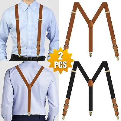 2pcs Men's Suspender Adjustable Elastic Heavy Duty Y-Shaped Hooks Pants Braces • $15.98