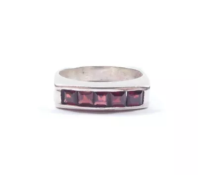 Vintage Silver Eternity Ring Baguette Garnet Square Shaped 925 Sterling 7.4g • $37.30