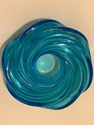 Murano Glass  ---  Vistosi Electric Blue Swirl Votive Candle Holder   Nestle • $24.99