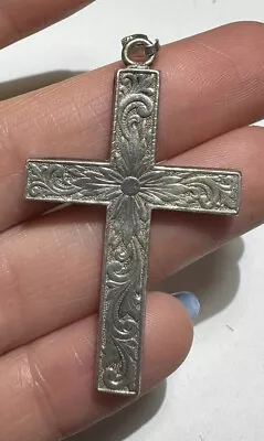 Vintage Sterling  Silver Engraved Etched Flowers Cross 3.9g Pendant PC 10 • $29.69