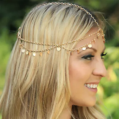 £3.05 • Buy Bohemian Head Chain Headband Headpiece Hair Gold Metal Tassel Coin Disc Boho GA