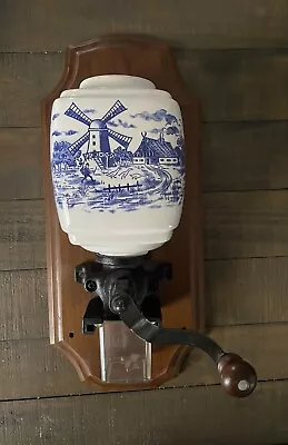 Antique Ceramic Coffee Grinder Delft Windmill Scene Wall Mounted • $60