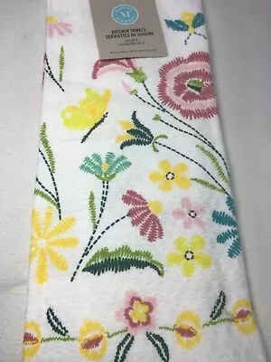 Martha Stewart Kitchen Dish Towels (2) Floral Pink Yellow Blue 100% Cotton Nwt • $12.99