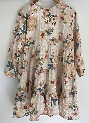 Zara Ecru Floral Printed Textured Dress Bloggers 5216/052 Size XL • $50