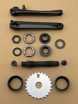 Genuine 3 Piece Steel 175mm Long Crank Set In Black With Chrome Steel Sprocket. • $87.79