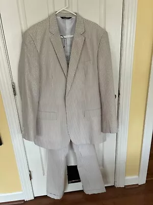  AFAZZY Men's Tan Seersucker Suit Size 48L/42W Excellent Condition! • $60