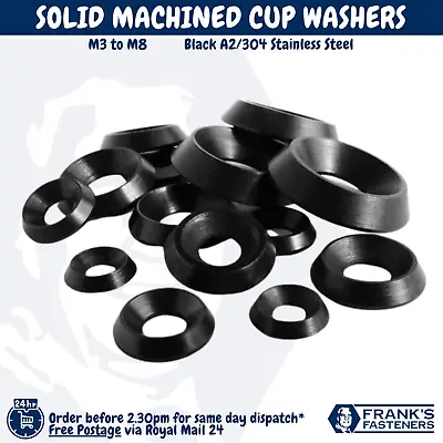 M3 M4 M5 M6 M8 Cup Countersunk Solid Finishing Washer Black A2 304 Stainless • £6.77