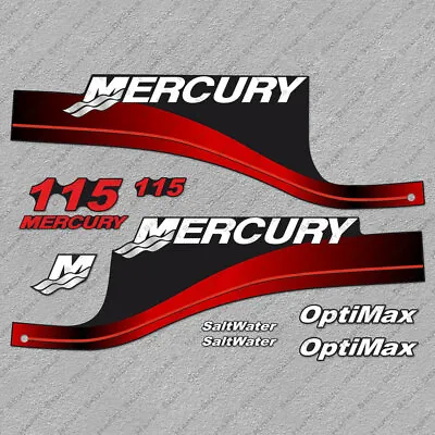 Mercury 115 Hp Optimax Outboard Engine Decals RED Sticker Set Reproduction • $53.99