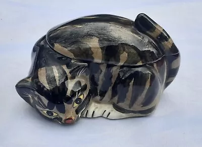 Mann Japan Porcelain 5  Sleeping Tabby Cat Candy Jar • $5