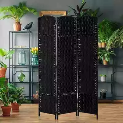 HOMCOM Room Divider 6  3-Panel Privacy Screen Folding Wood Black Wicker Weave • $85.15