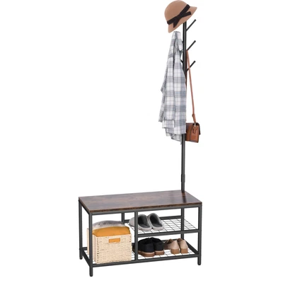 $49.99 • Buy YITAHOME Coat Rack Stand Entryway Hall Tree 6 Hooks W/ Shoe Bench/Storage Shelve