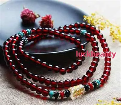 6mm Tibetan Buddhist 108 Red Garnet Prayer Beads Lama Amulet Necklace Bracelet • $10.98