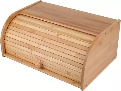 Bamboo Bread Box Large Natural Roll Top Wood Bread Box Countertop Bread Storag • $46.80