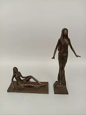 2 X Large Leonardo Collection Bronze Effect Lady Figurines – Art Deco • £6.99