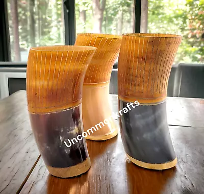 Set Of 3 Ceremonial Beer Ale Mead Viking Drinking Horn Cups Mugs Christmas Gift • $63.75