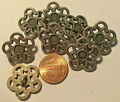 8 Pierced Antiqued Silver Tone Metal Shank Buttons 7/8  22mm Flower 9597 • $7.99