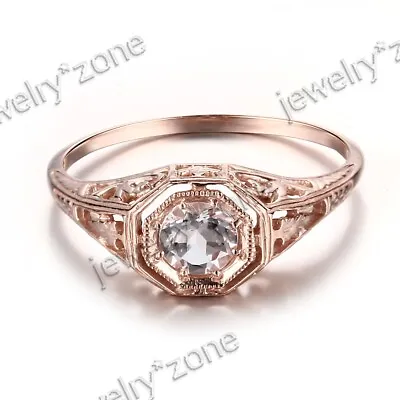 Solid 10k Rose Gold Round Morganite Gemstone Diamond Wedding Ring Pave Setting • $358