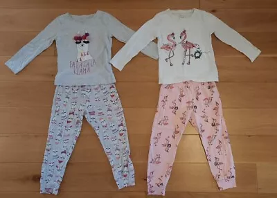 £8.99 • Buy 2x Pairs Girls Christmas Pyjamas Bundle 4-5 Years Llama Flamingo