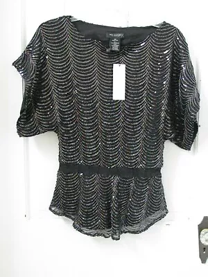 New With Tags Miss Me MM Couture Sequin Blouse Flutter Top SZ XS Black • $27.99