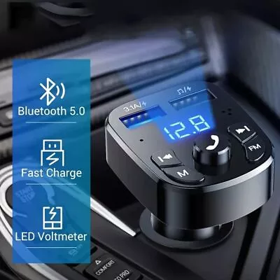 Bluetooth 5.0 Car FM Transmitter MP3 Player Handsfree Radio Adapter 2USB Charger • $19.29