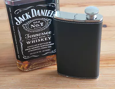 Black Soft Leather Wrap 4 Oz. Stainless Steel Flask Build  In Cigar Holder Case • $29.95