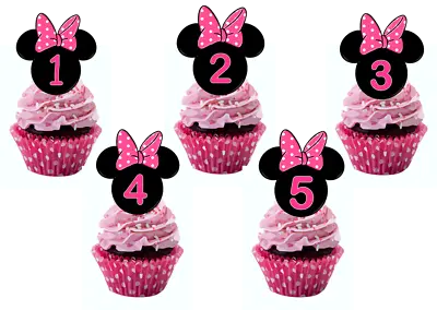 Minnie Mouse Ears Pink Bow Edible Wafer Cupcake Toppers 1st 2nd 3rd 4th Birthday • $6.99