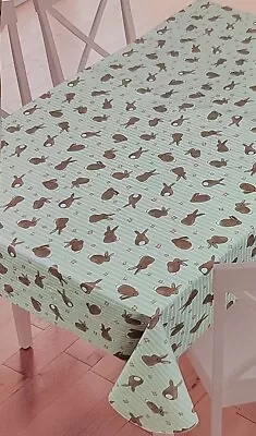 Rabbit Farmhouse Country Tablecloth Flannel Back Floral Easter Oblong 60  X 84  • $9.95