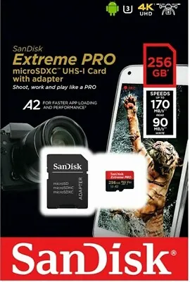 SanDisk 256GB Extreme Pro Micro SD MicroSDXC UHS-I U3 A2 Memory Card W/ Adapter • $16.99