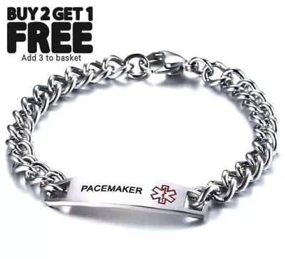 Pacemaker Bracelet Medical Alert Stainless Steel Personalised ID Chain 21cm • £9.99